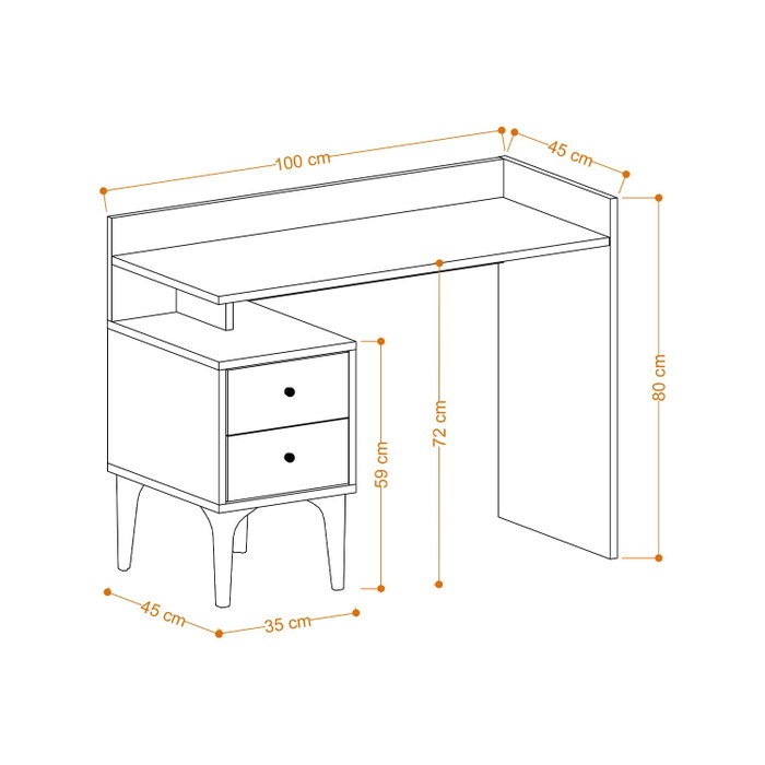 Hanah Home Dec0088 Mesa de Estudio Blanca de 100cm en Tablero de Partículas Recubierto de Melamina